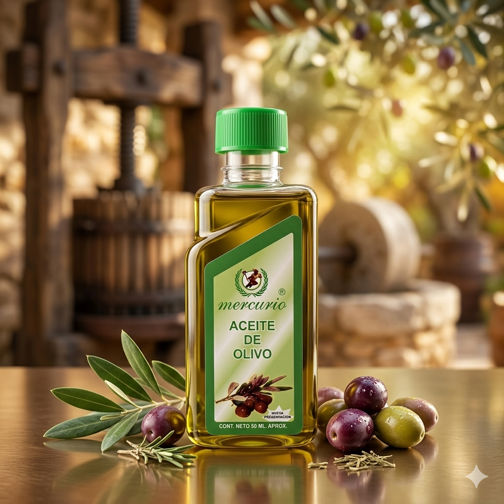 Aceite De Olivo 50mL Marca MERCURIO Paquete Con 25 Piezas