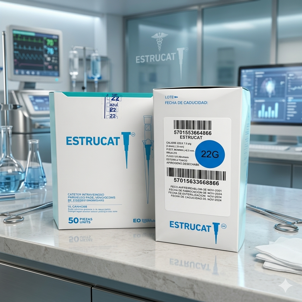 Catéter Punzocat #22 Azul Transparente ESTRUCAT - C/50 Unidades