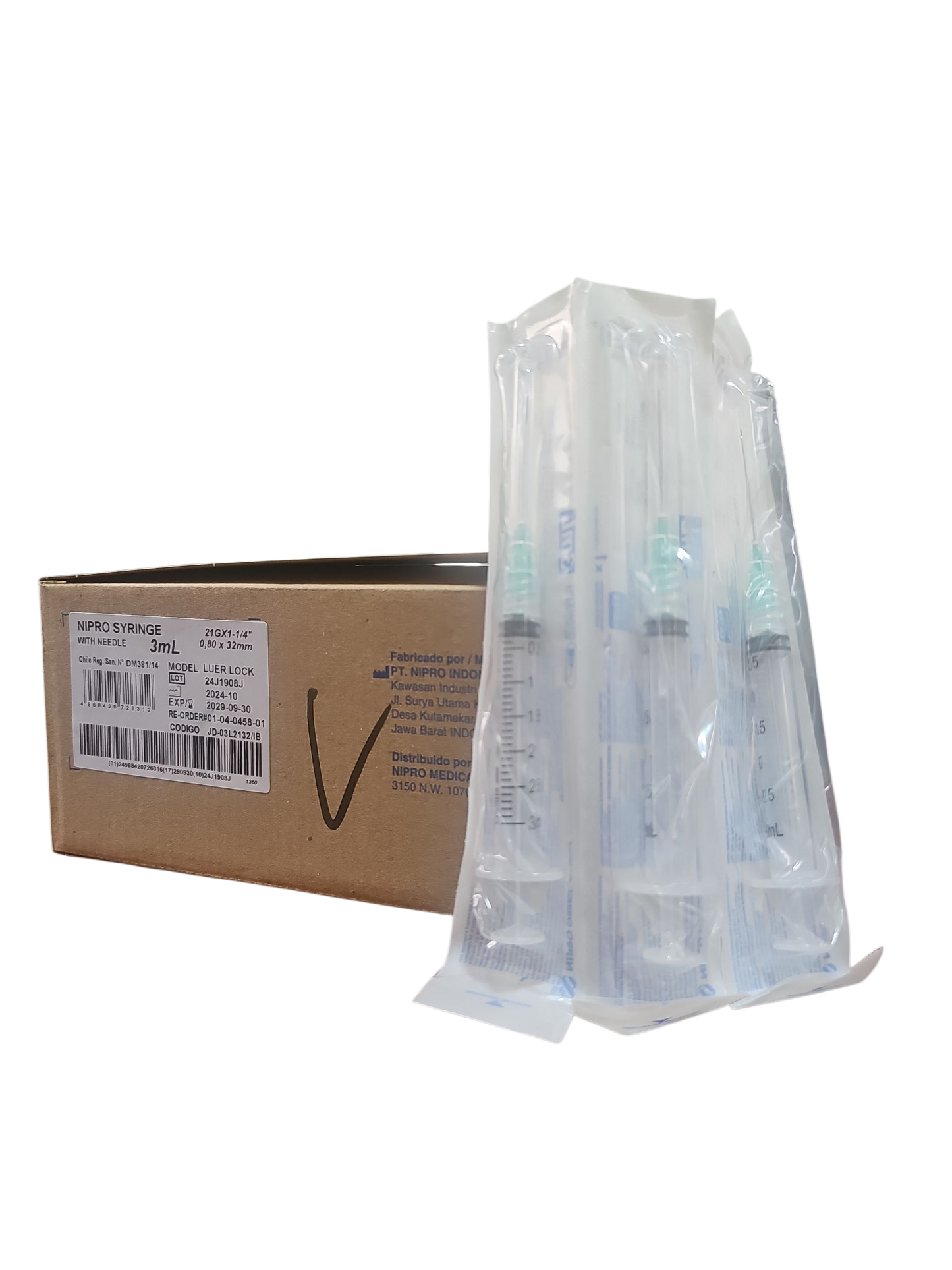 Jeringa Nipro 3mL Verde - Paquete de 100 Piezas
