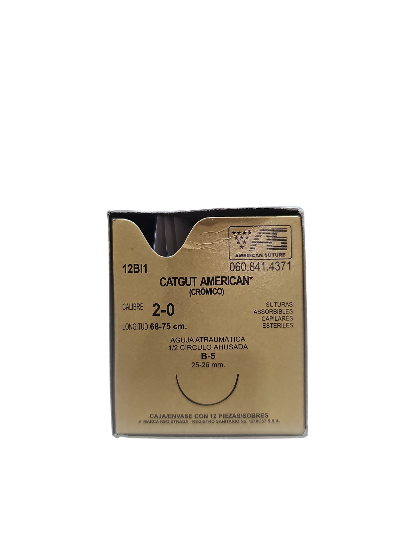 Sutura Catgut Cromica 2-0 AMERICAN SUTURE Caja Con 12 Piezas