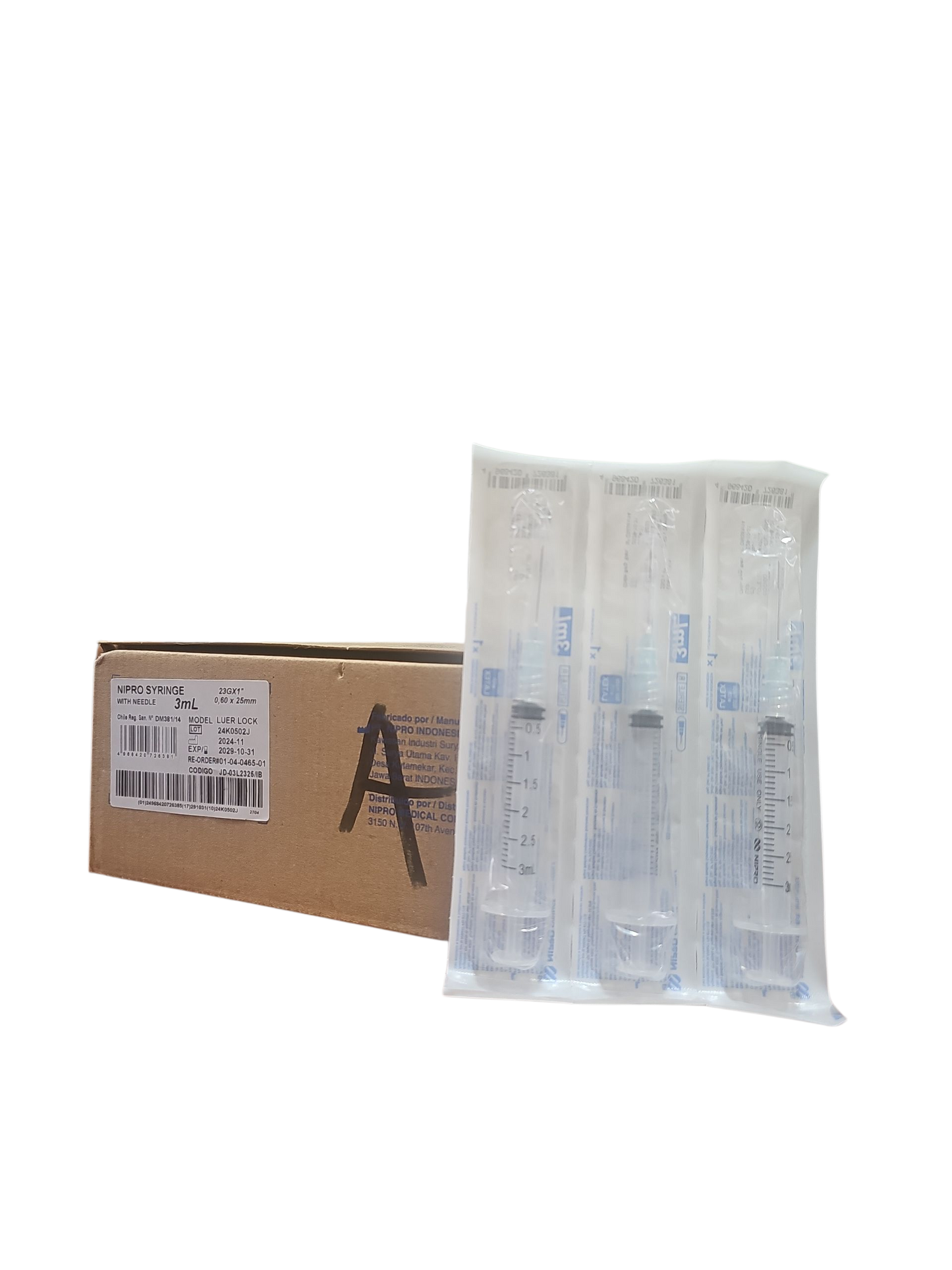 Jeringa Nipro 3mL Azul - Paquete de 100 Piezas