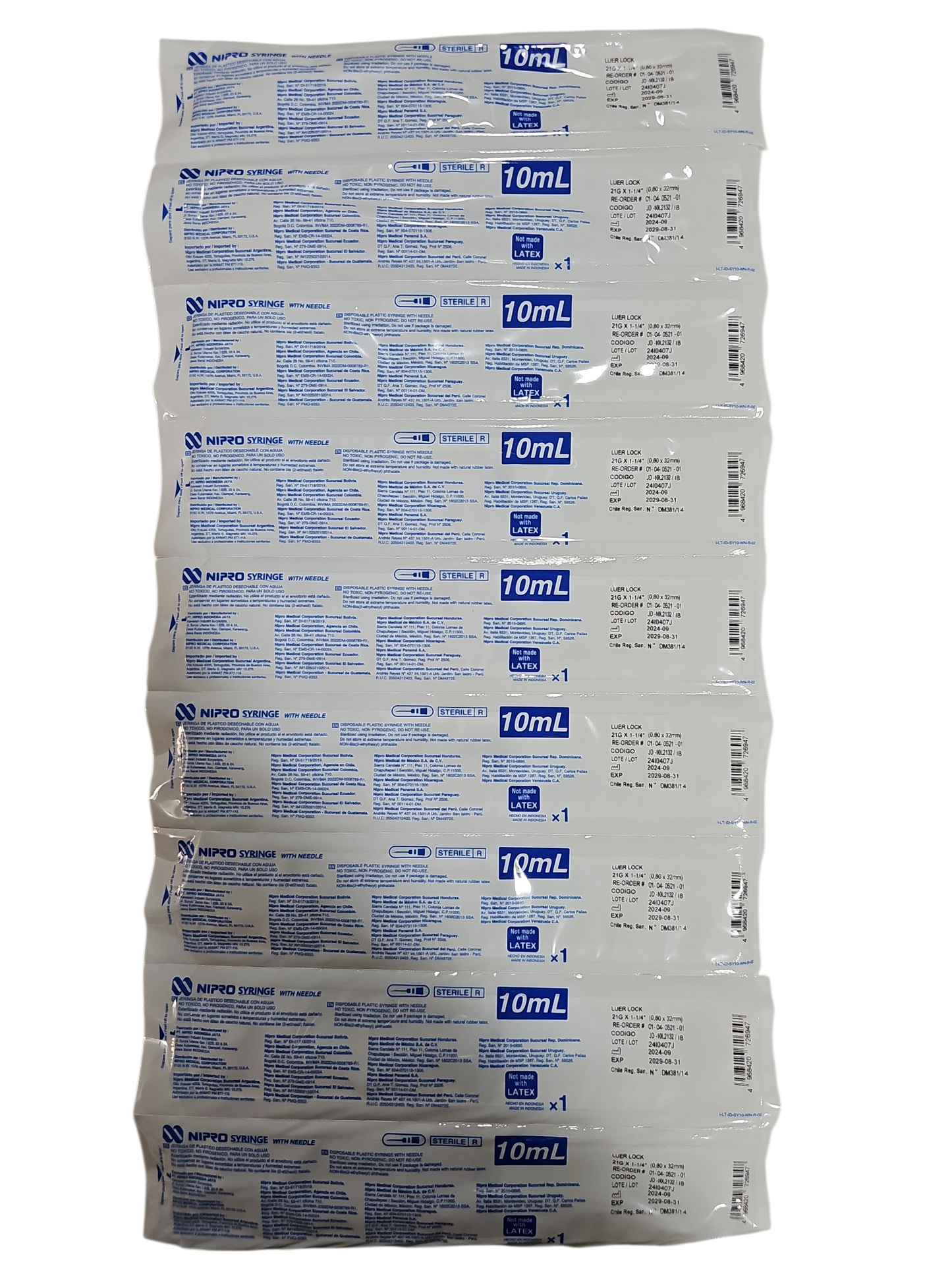 Jeringa Nipro 10mL Verde - Paquete de 100 Piezas