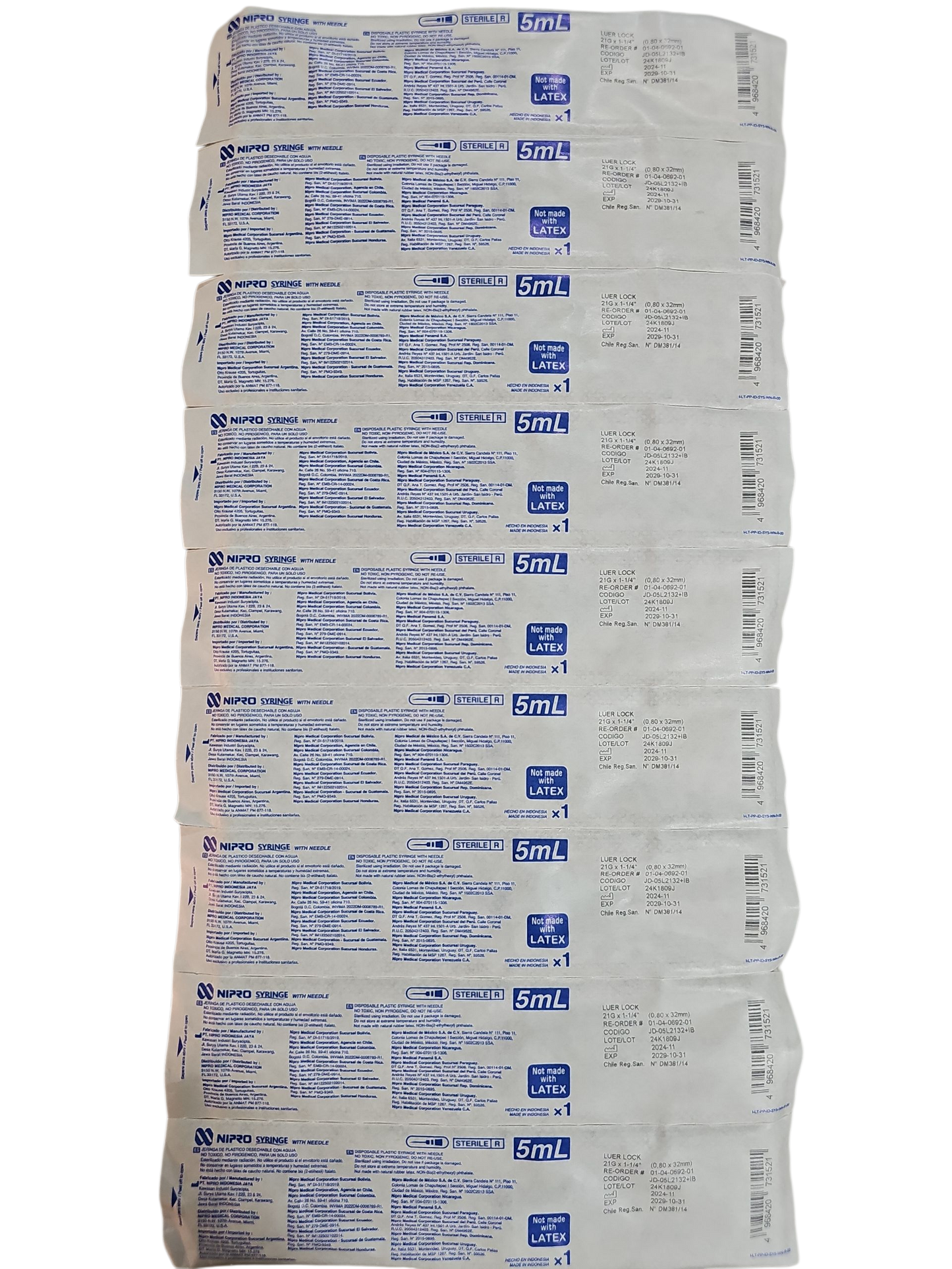 Jeringa Nipro 5mL Verde Caja Con 100 Piezas