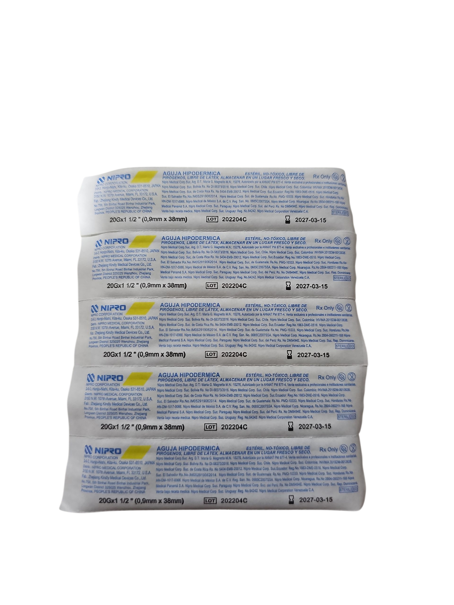 Aguja Hipodermica Amarilla 20g X 1 1/2'' Nipro Caja C/100