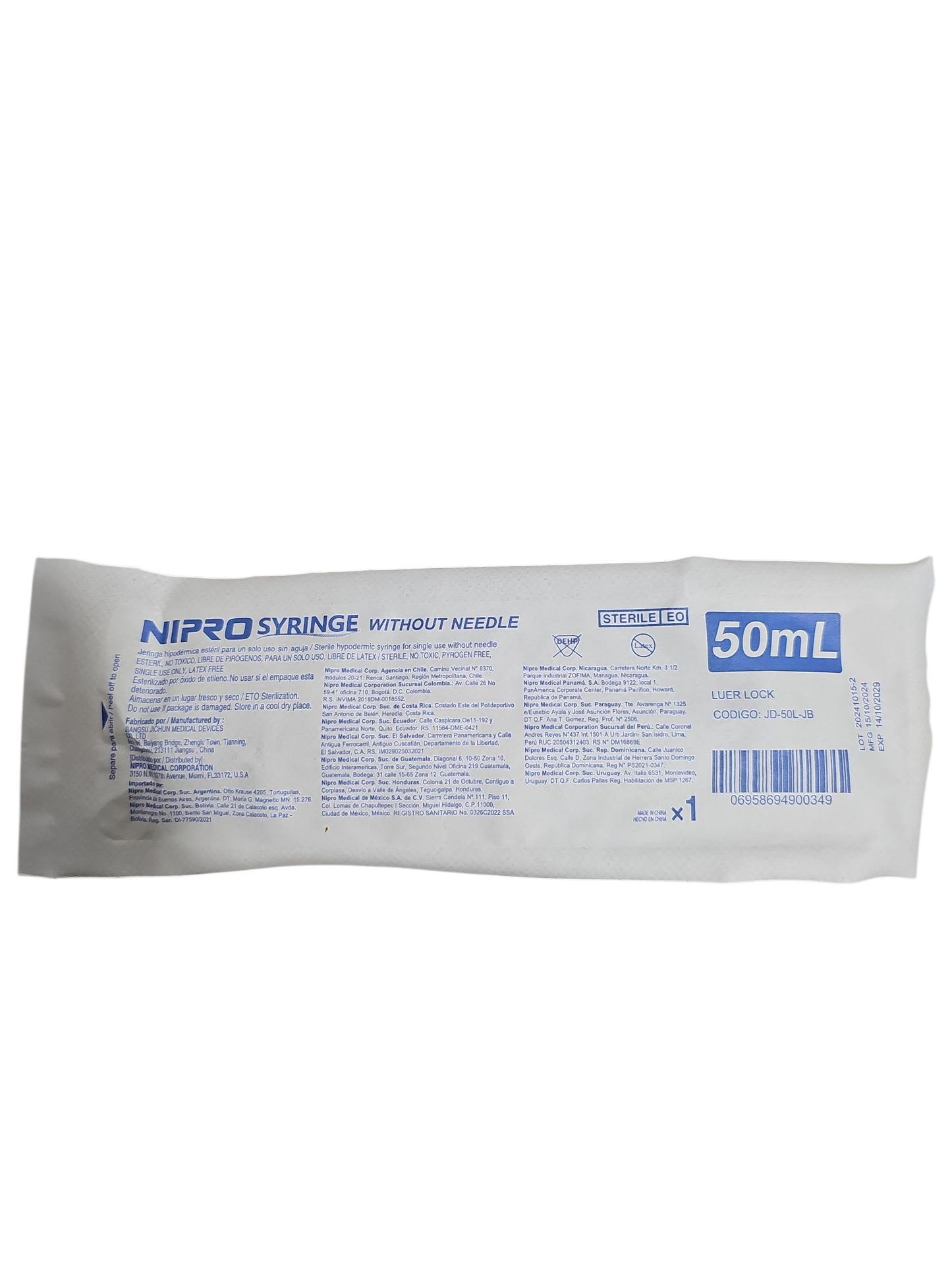 Jeringa Nipro 50mL Sin Aguja - Paquete Con 25 Piezas