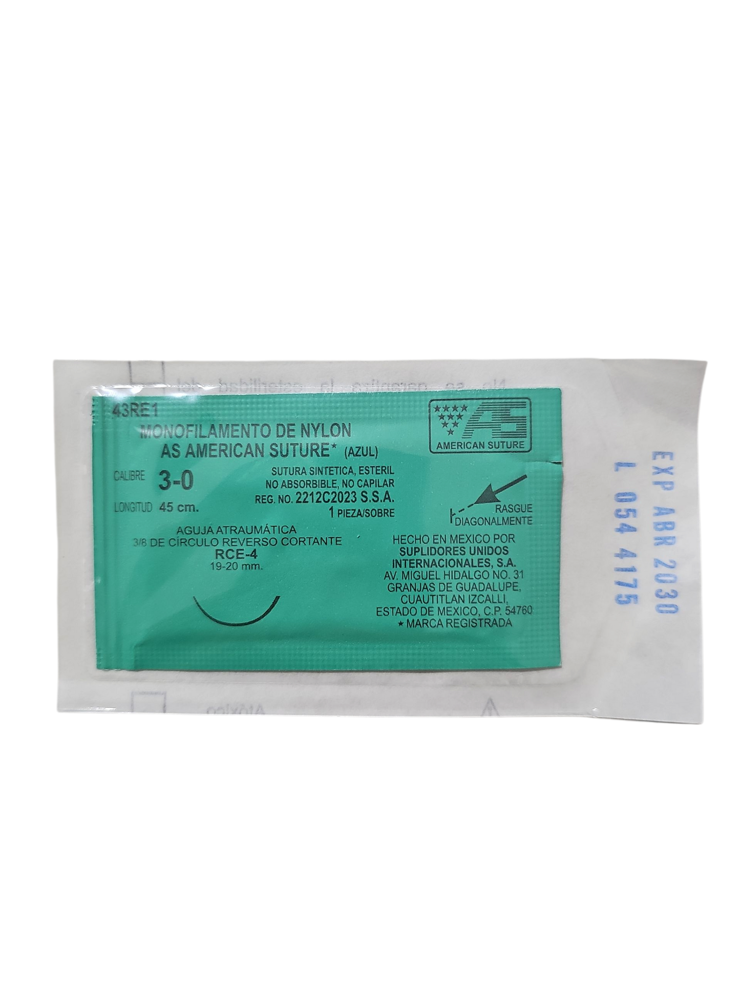Sutura Nylon 3-0 AMERICAN SUTURE Caja Con 12 Piezas