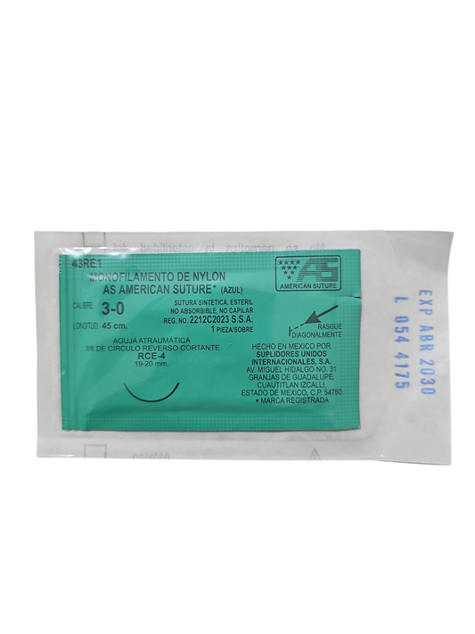 Sutura Nylon 3-0 AMERICAN SUTURE Caja Con 12 Piezas