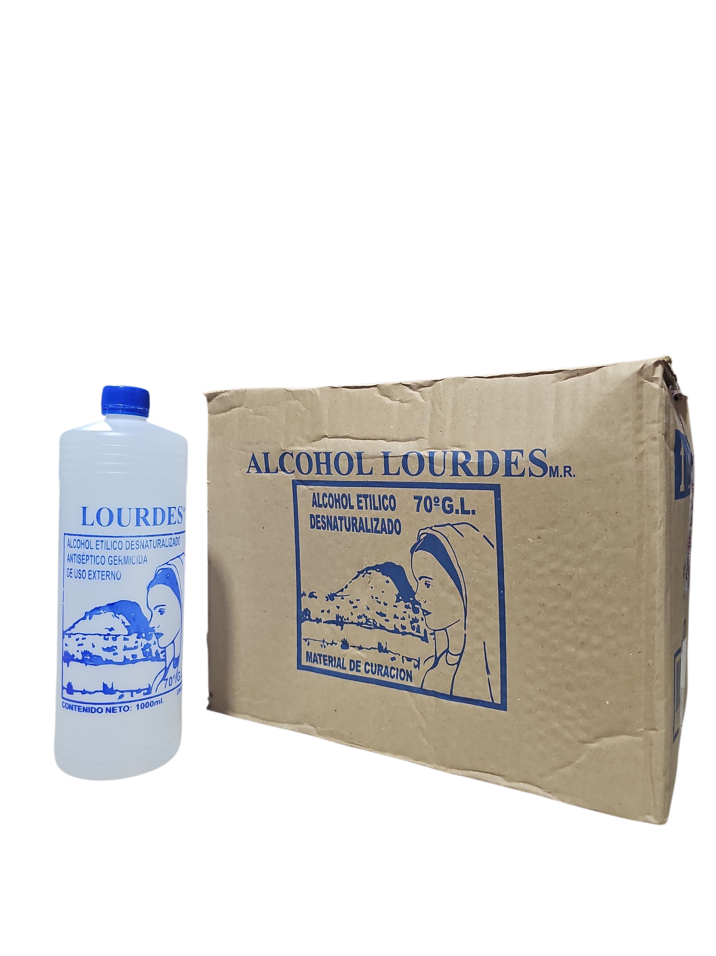 Alcohol Desnaturalizado 70° Lourdes 1 Litro - Caja Con 12 Piezas