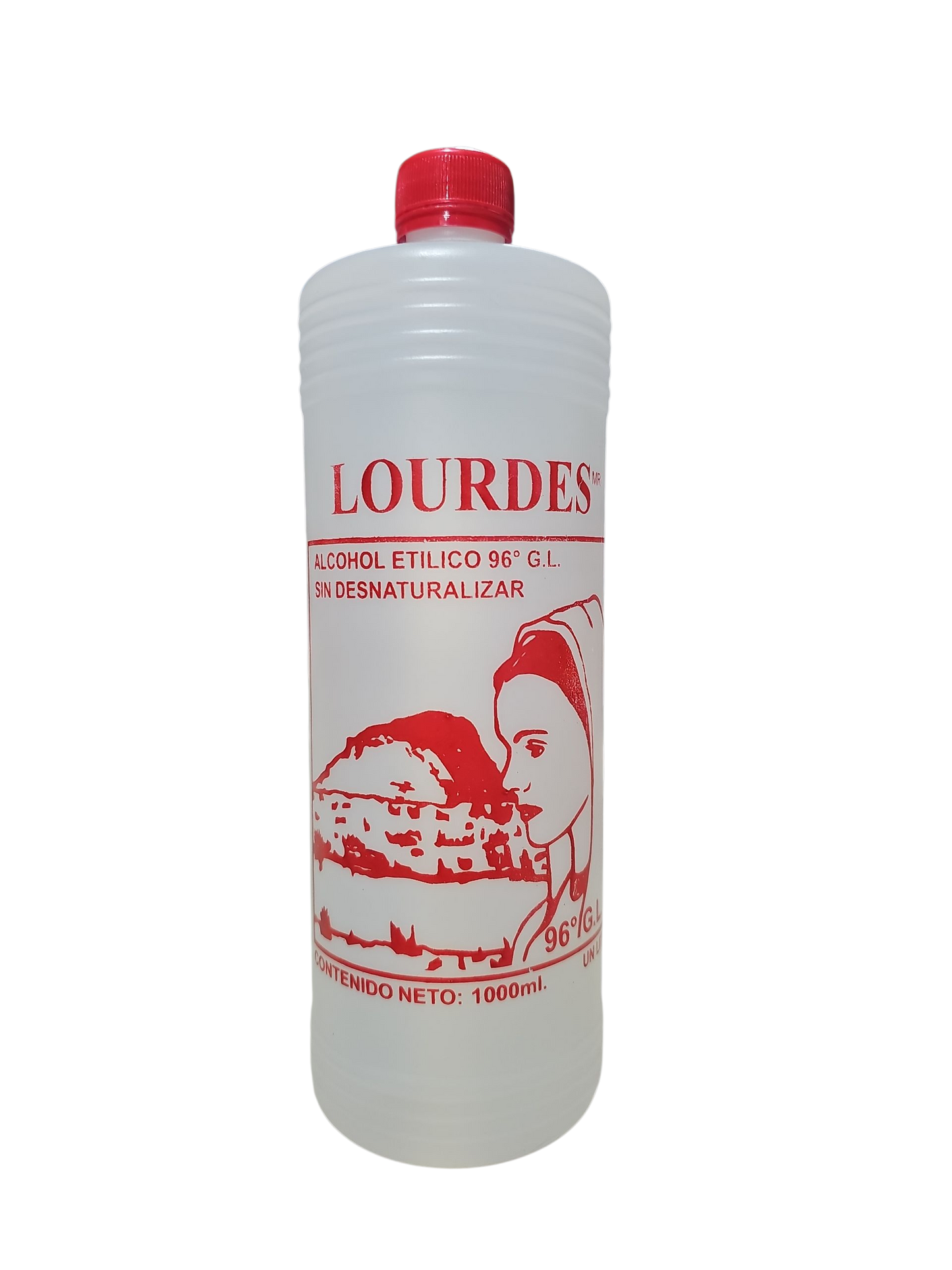 Alcohol Sin Desnaturalizar 96° Lourdes Rojo 1 Litro - Caja Con 12 Piezas