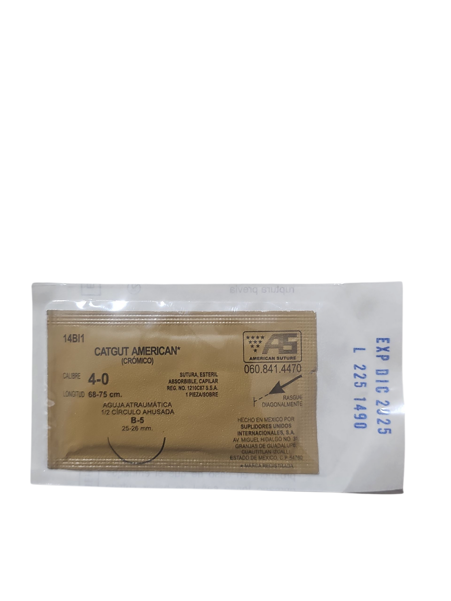 Sutura Catgut Cromica 4-0 AMERICAN SUTURE - Paquete de 12 Piezas
