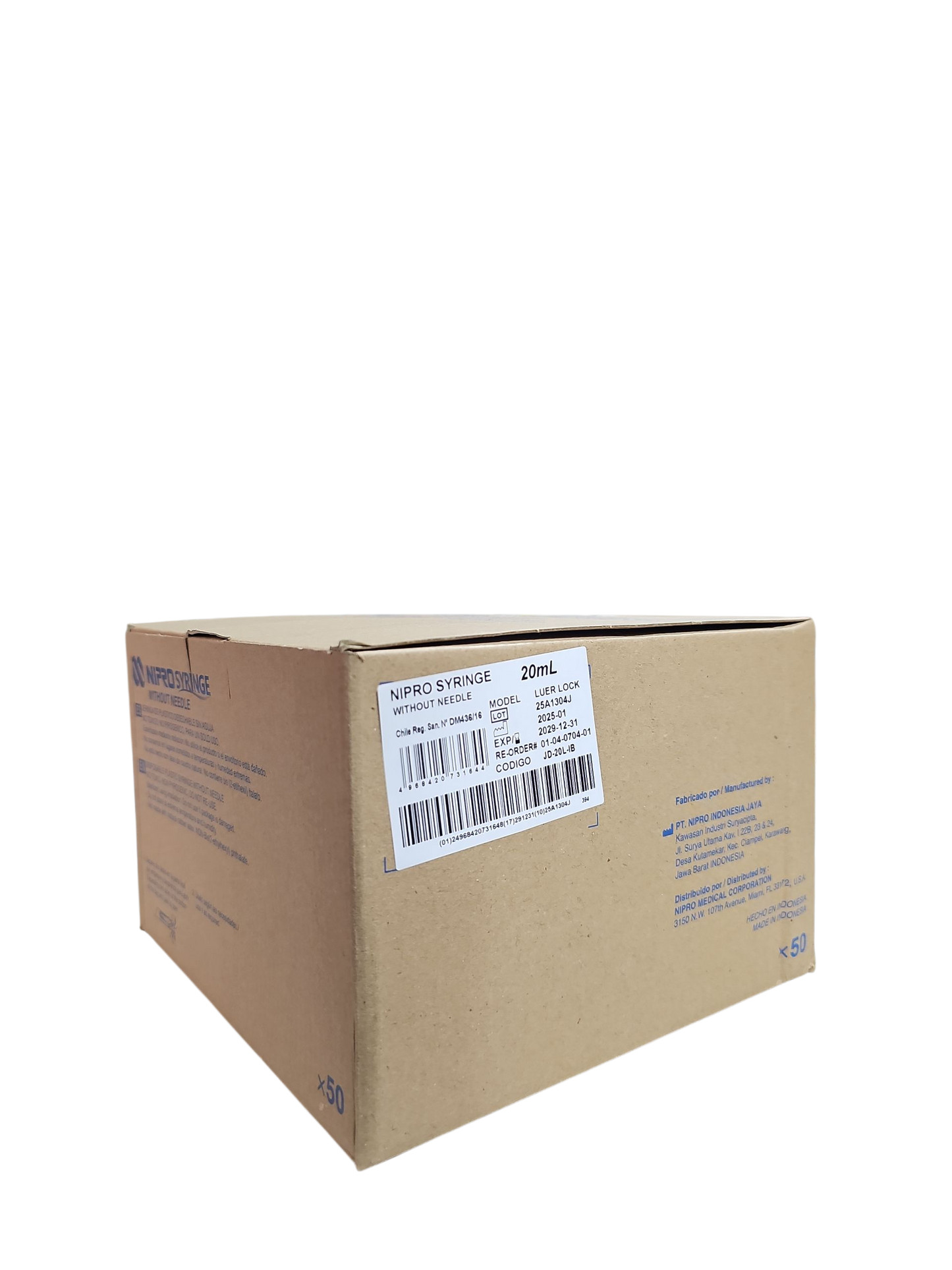 Jeringa Nipro 20mL Sin Aguja - Paquete de 50 Piezas