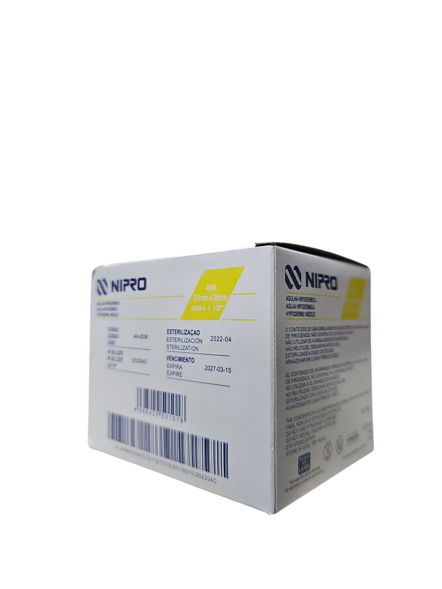 Aguja Hipodermica Amarilla 20g X 1 1/2'' Nipro Caja C/100