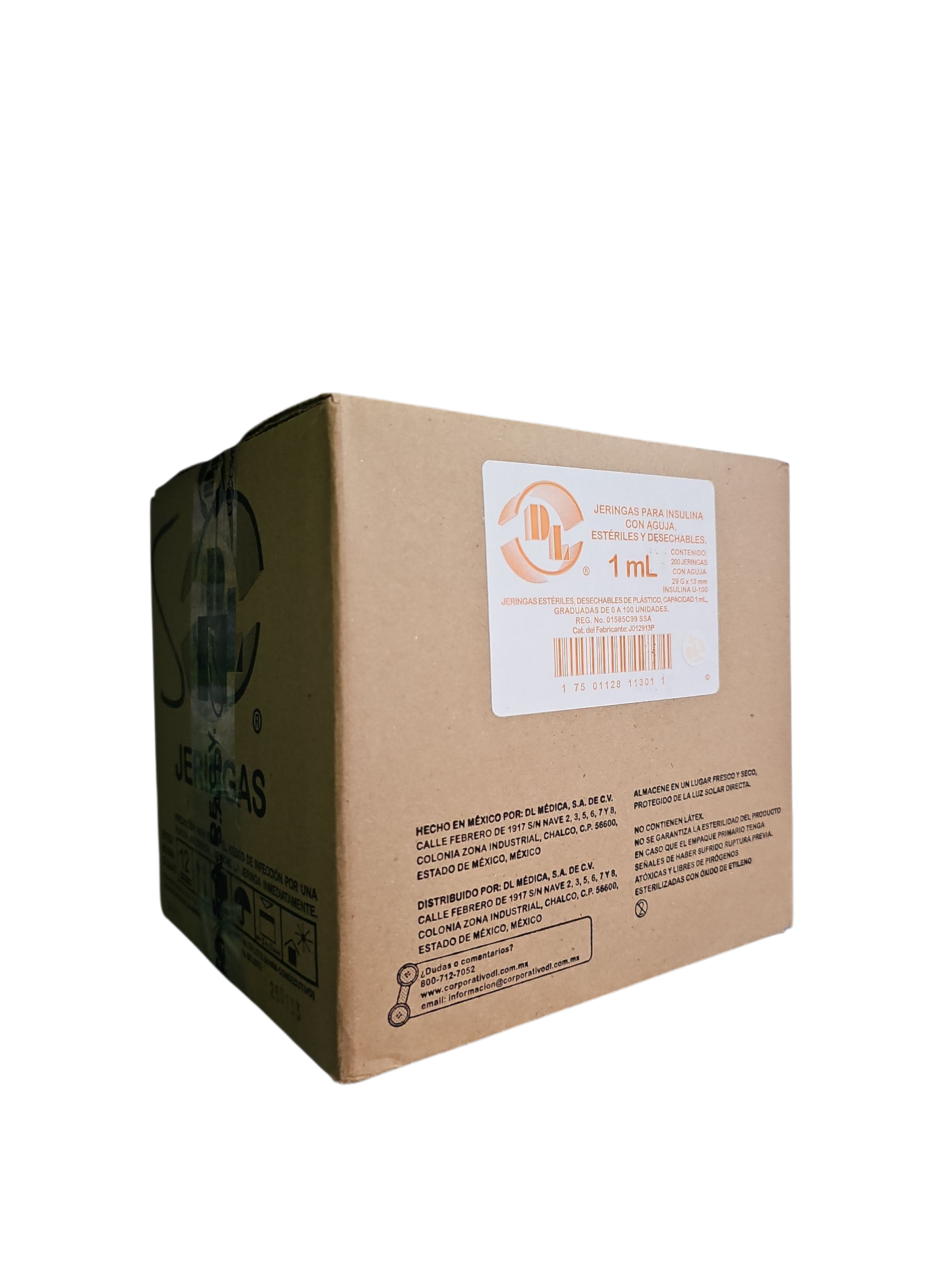 Jeringa Para Insulina Con Aguja 1mL Roja DL - Paquete Con 200 Piezas