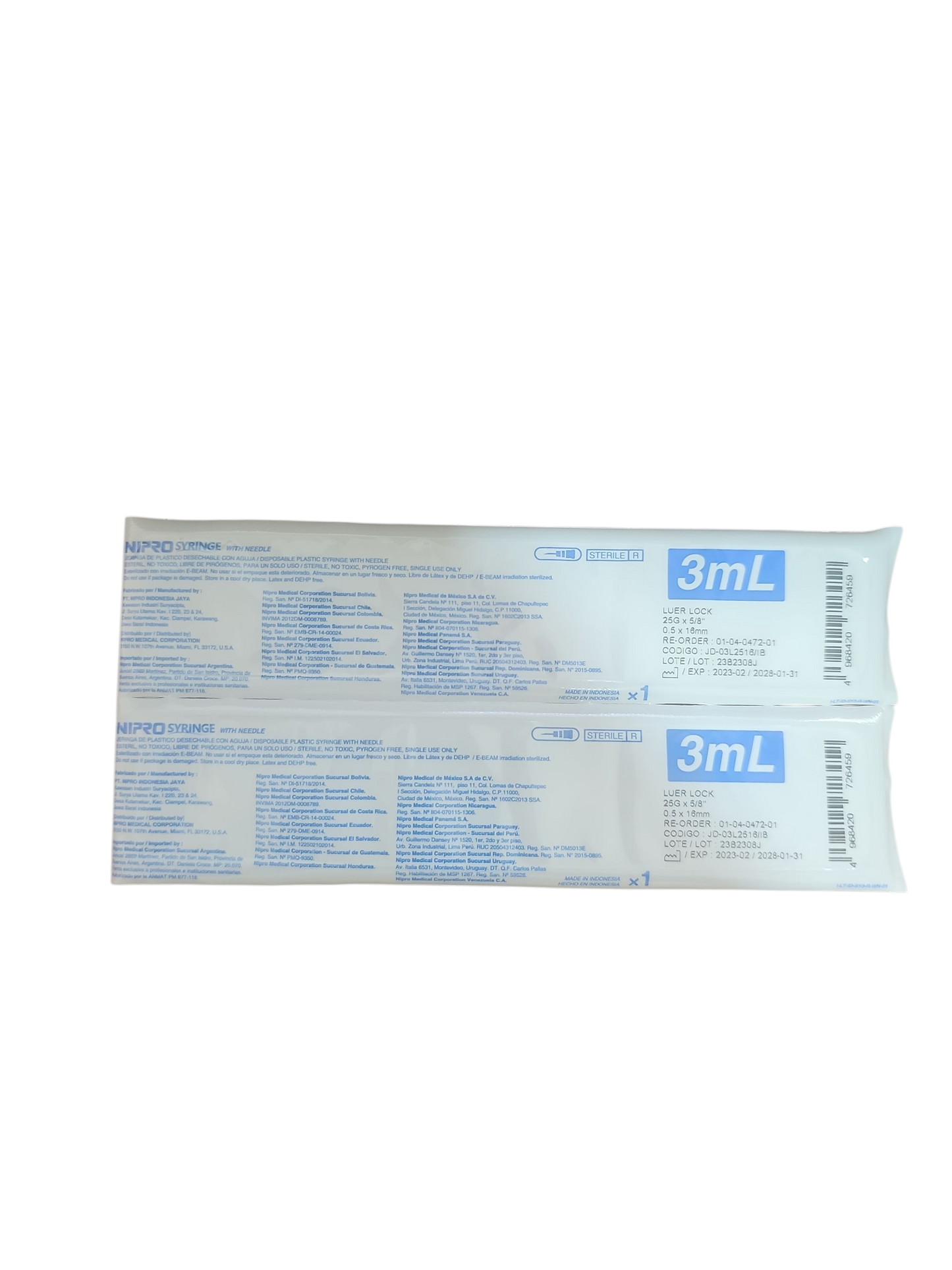 Jeringa Nipro 3mL Naranja - Paquete de 100 Piezas