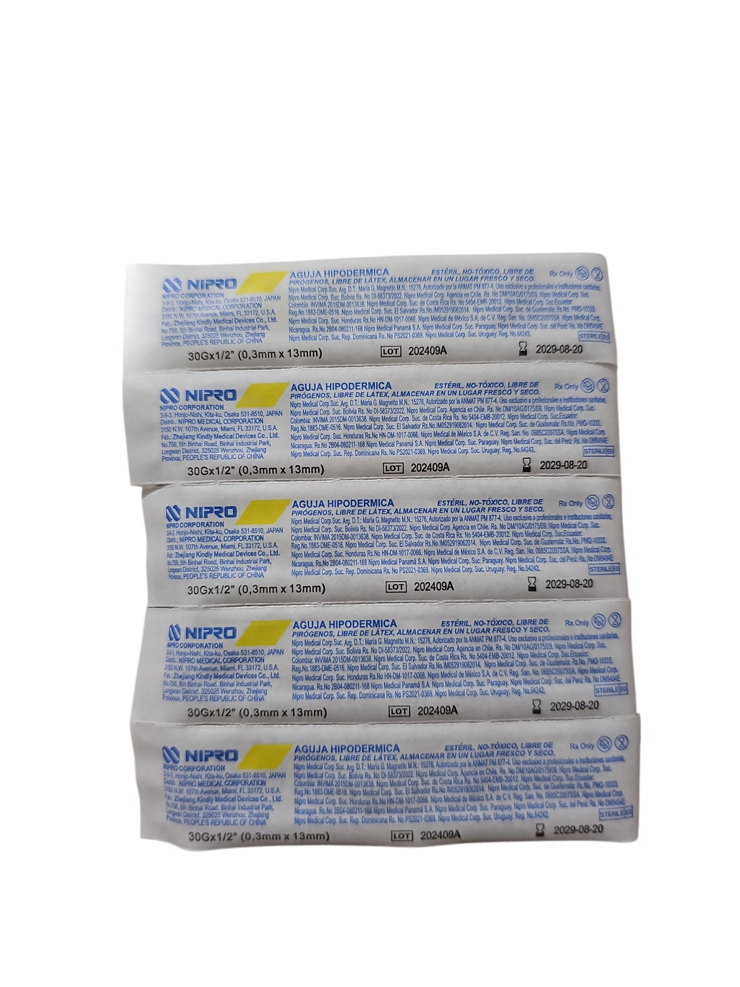 Aguja Hipodermica Amarilla 30g X 1/2'' Nipro Caja C/100