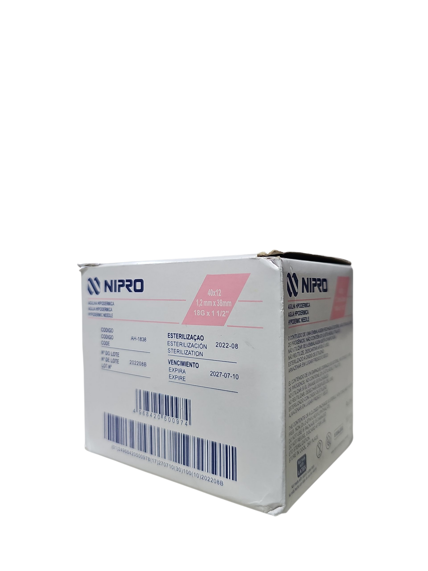 Aguja Hipodermica Rosa 18g X 1 1/2'' Nipro Caja C/100