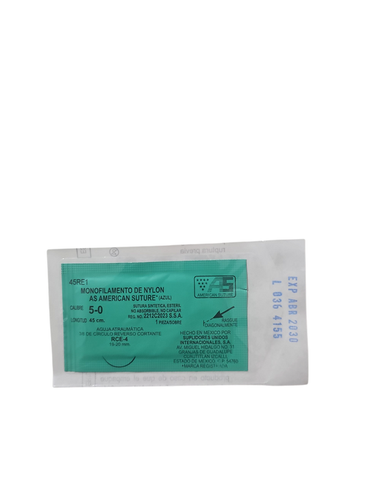 Sutura Nylon 5-0 AMERICAN SUTURE Caja Con 12 Piezas