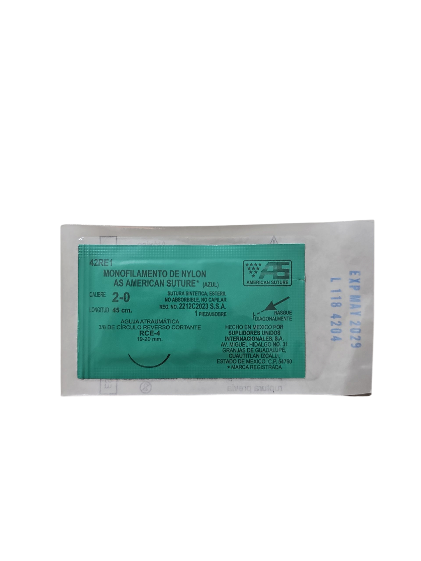 Sutura Nylon 2-0 AMERICAN SUTURE - Paquete de 12 Piezas