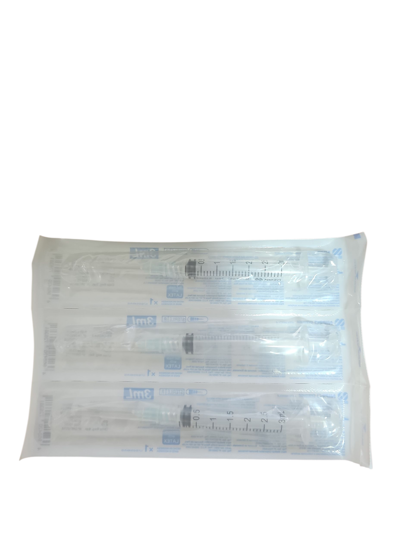 Jeringa Nipro 3mL Azul - Paquete de 100 Piezas