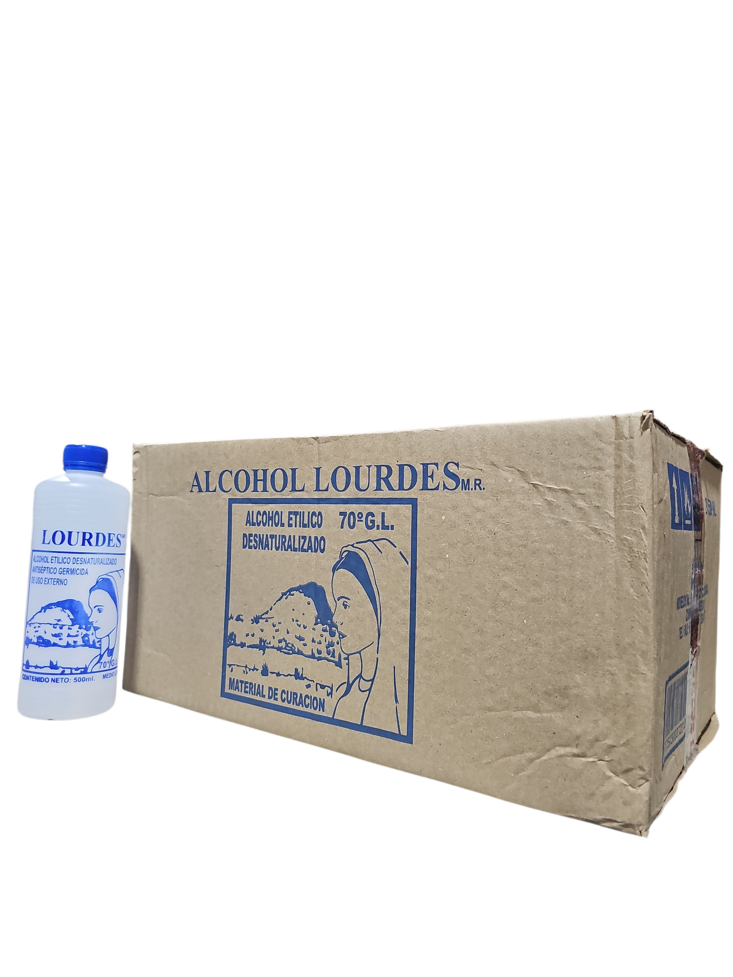Alcohol Desnaturalizado 70° Lourdes 500mL - Caja Con 24 Piezas
