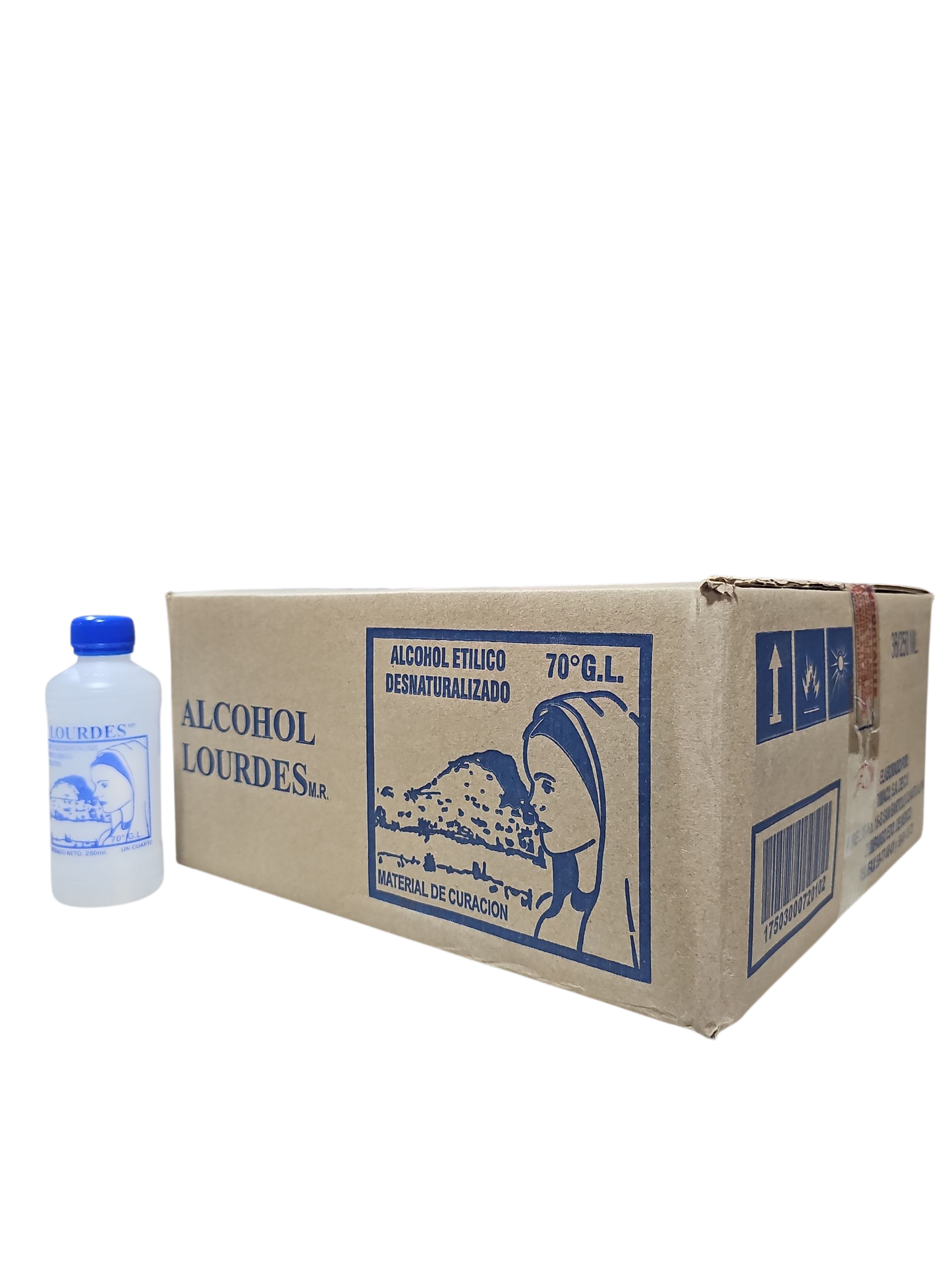 Alcohol Desnaturalizado 70° Lourdes 250mL - Caja Con 36 Piezas