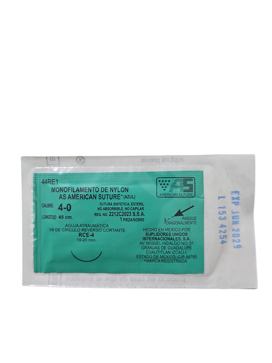 Sutura Nylon 4-0 AMERICAN SUTURE Caja Con 12 Piezas