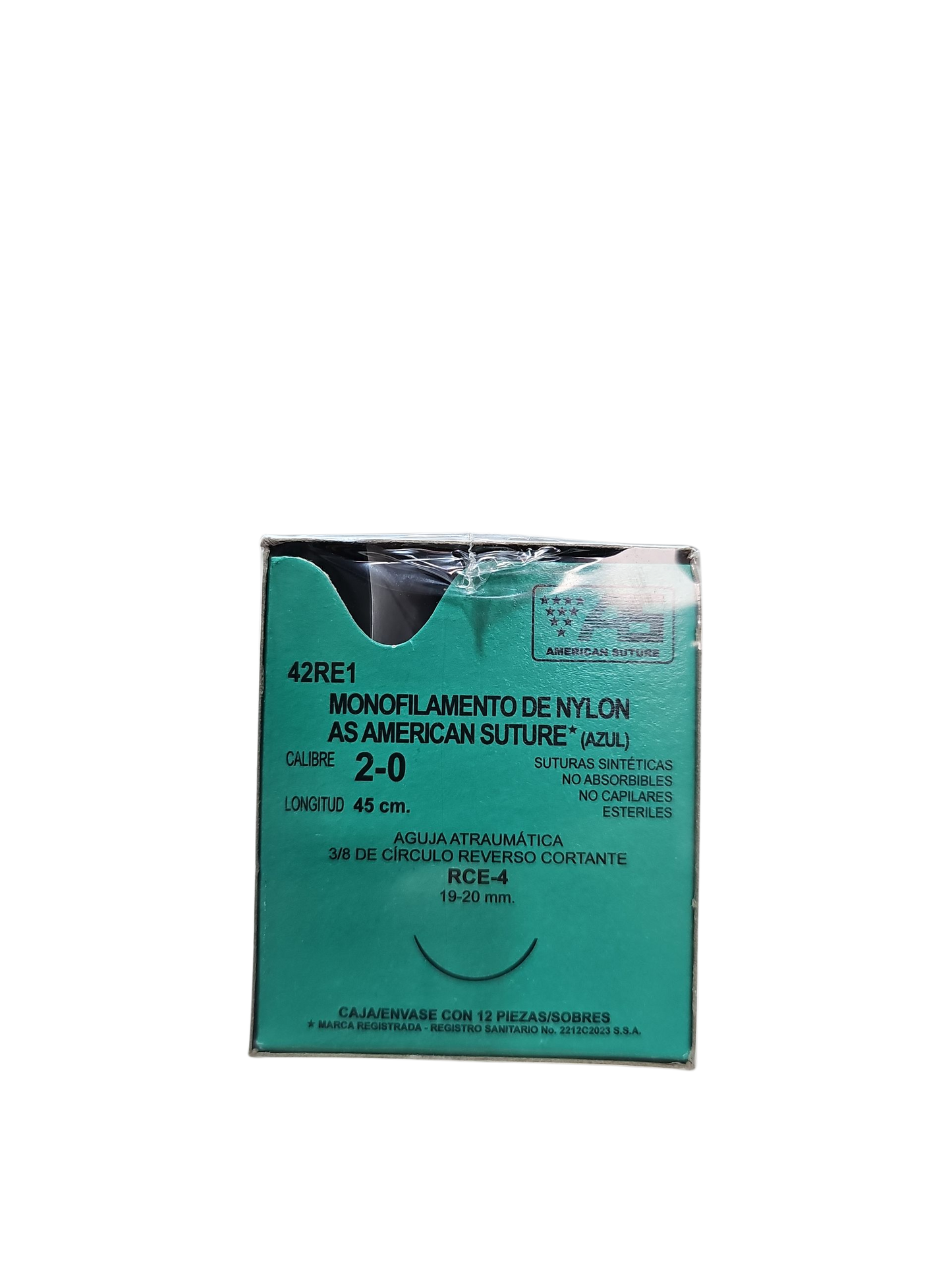 Sutura Nylon 2-0 AMERICAN SUTURE Caja Con 12 Piezas