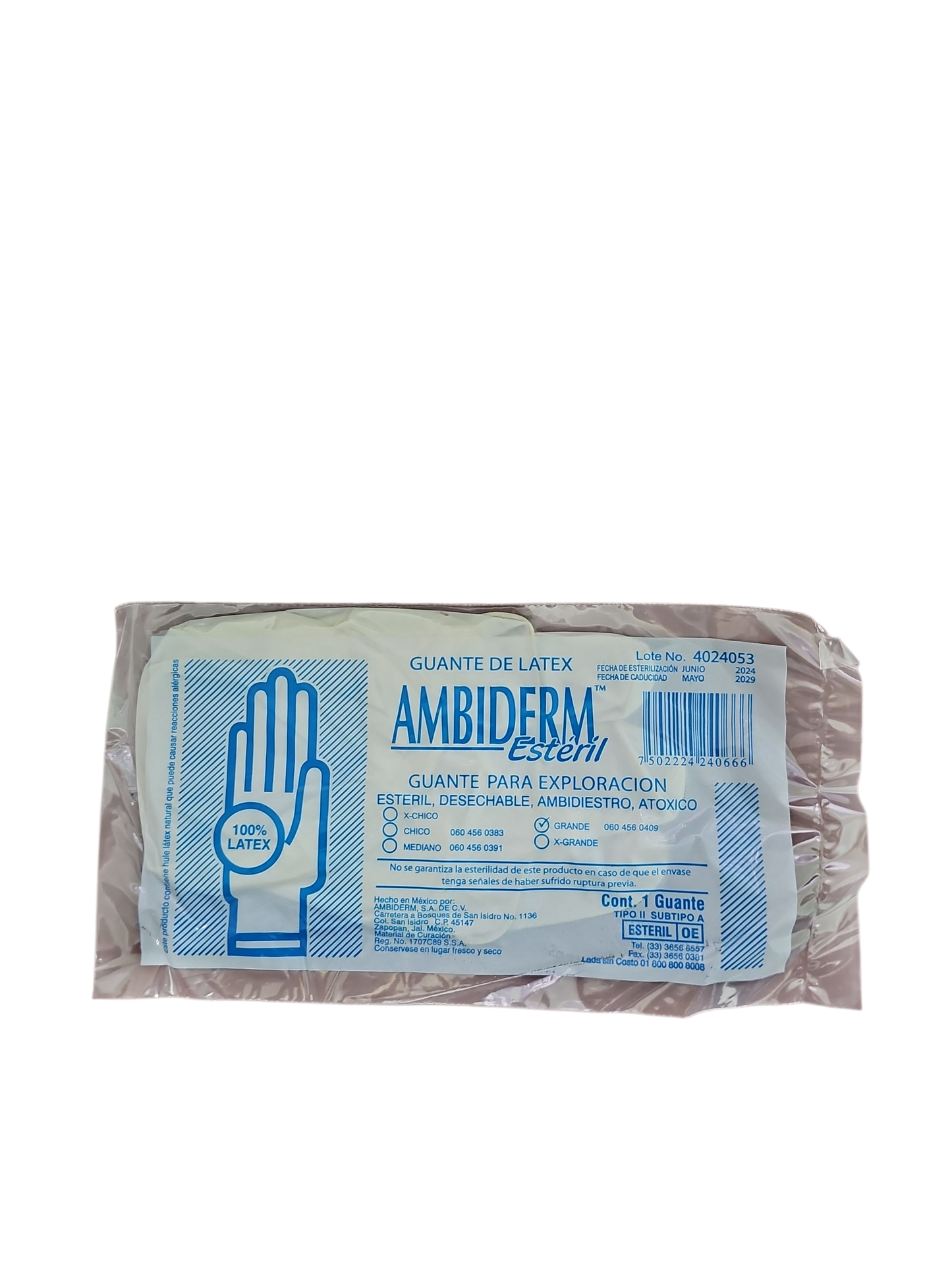 Guante AMBIDERM Estéril Látex (Grande) -Paquete de 100 Piezas