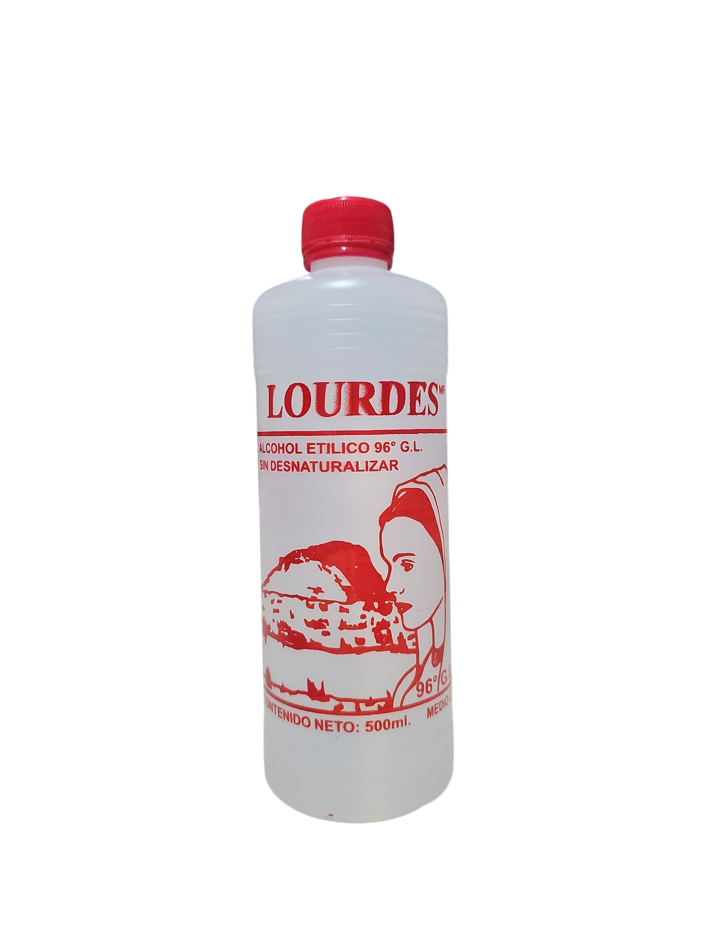 Alcohol Sin Desnaturalizar 96° Lourdes Rojo 500mL - Caja Con 24 Piezas