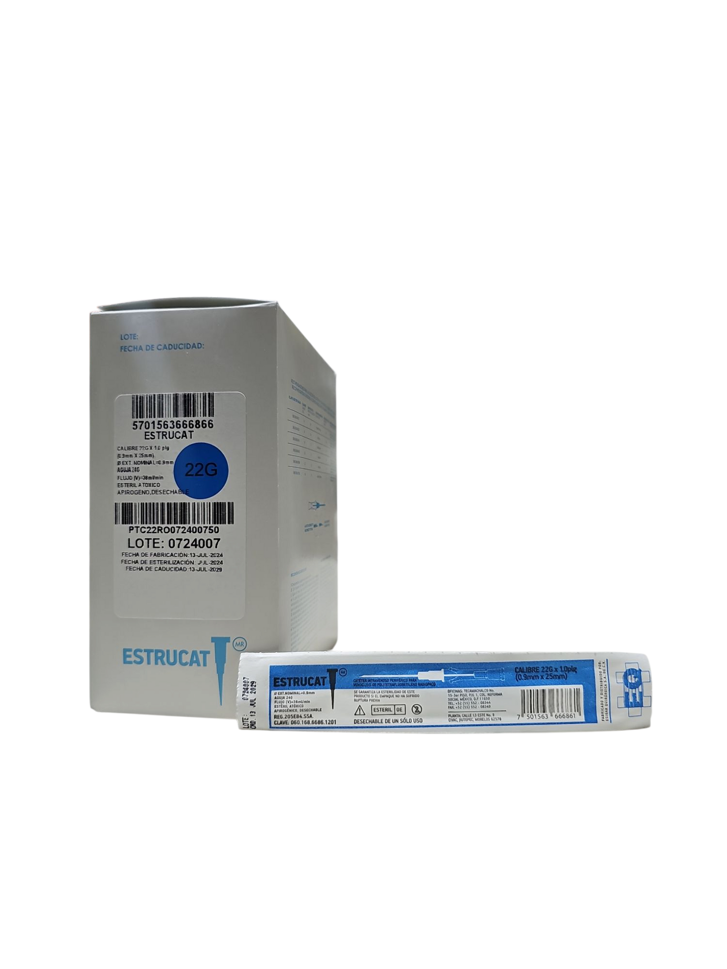 Catéter Punzocat #22 Azul Transparente ESTRUCAT - C/50 Unidades