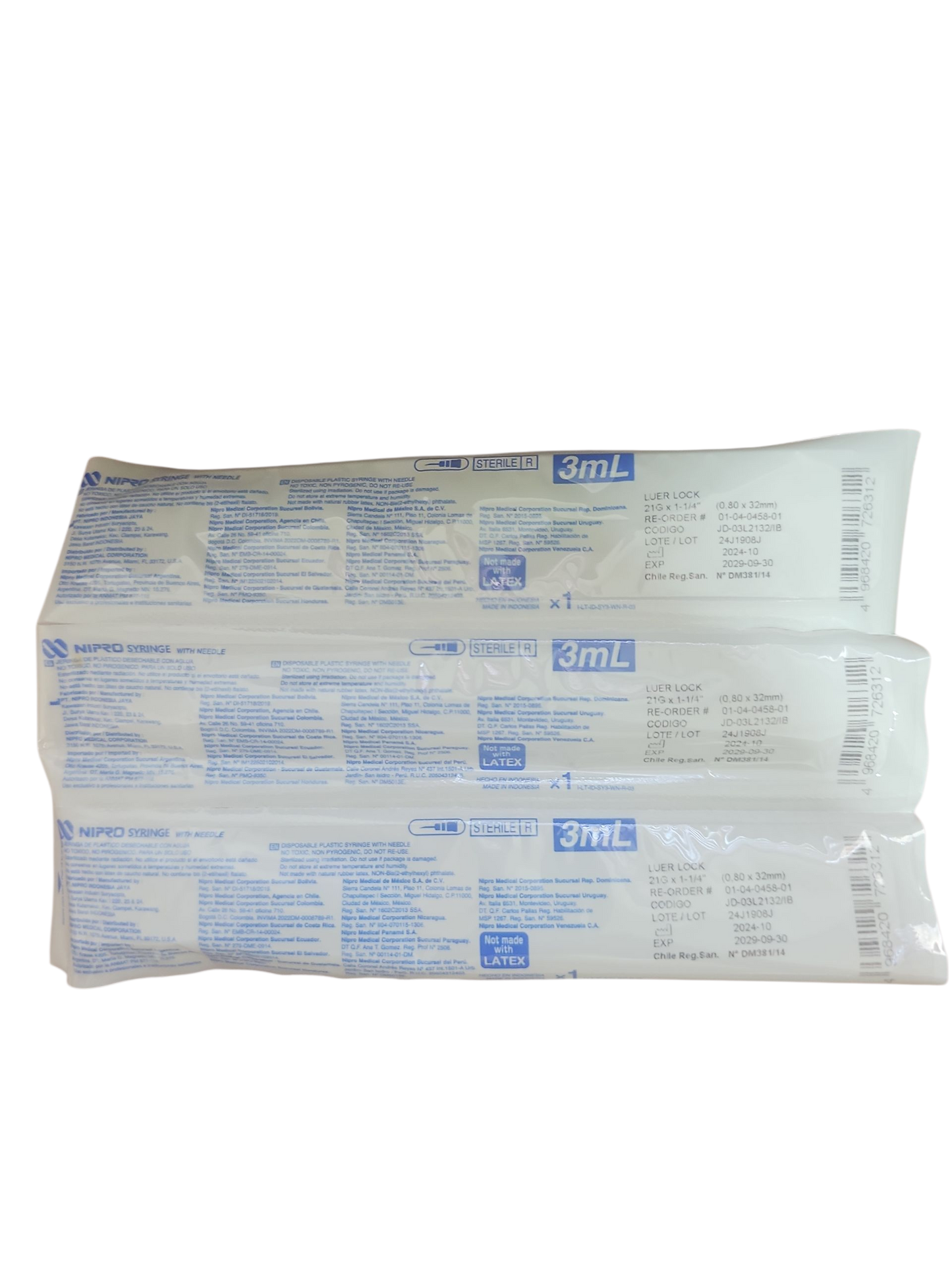Jeringa Nipro 3mL Verde - Paquete de 100 Piezas