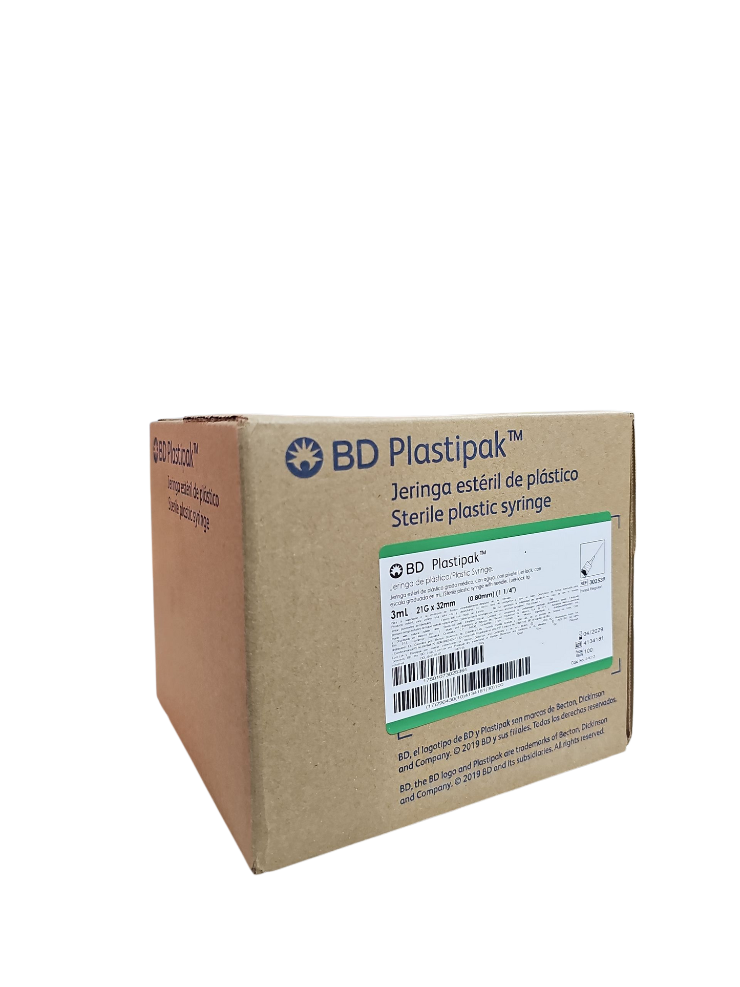 Jeringa Plastipak 3mL Verde - Paquete de 100 Piezas