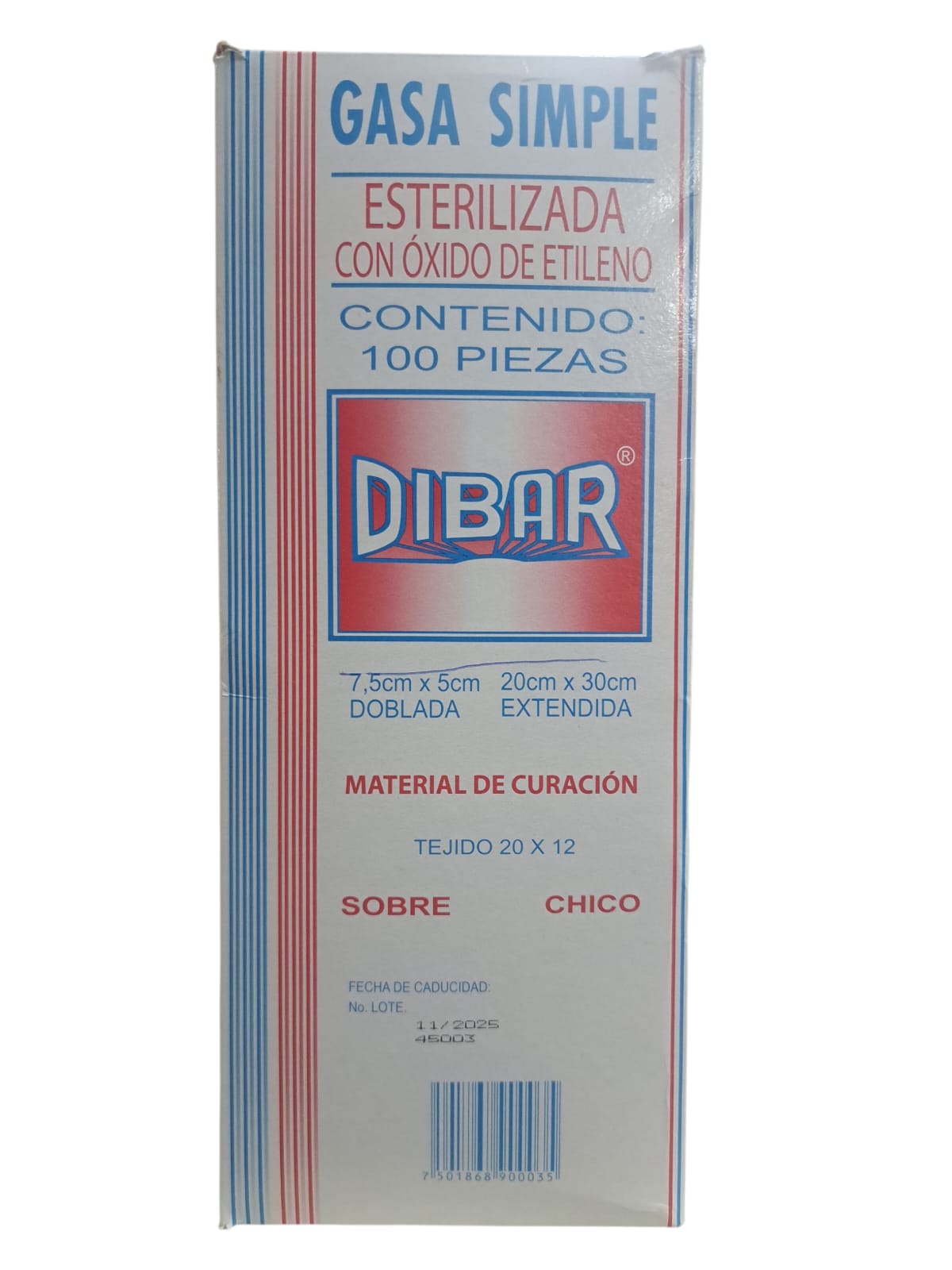Gasa DIBAR 7.5 X 5 Cm -Paquete de 100 Piezas