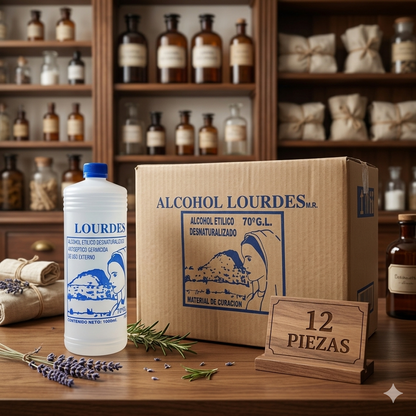 Alcohol Desnaturalizado 70° Lourdes 1 Litro - Caja Con 12 Piezas