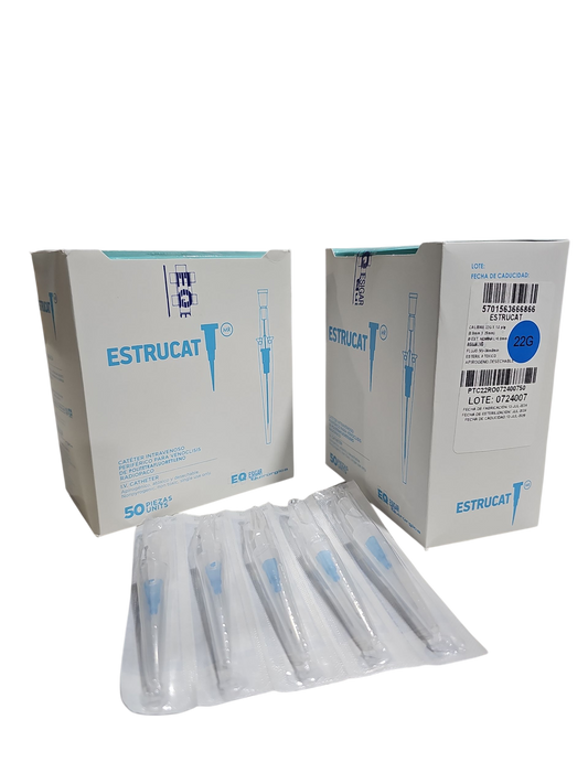 Catéter Punzocat #22 Azul Transparente ESTRUCAT - C/50 Unidades