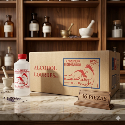 Alcohol Sin Desnaturalizar 96° Lourdes Rojo 250mL - Caja Con 36 Piezas