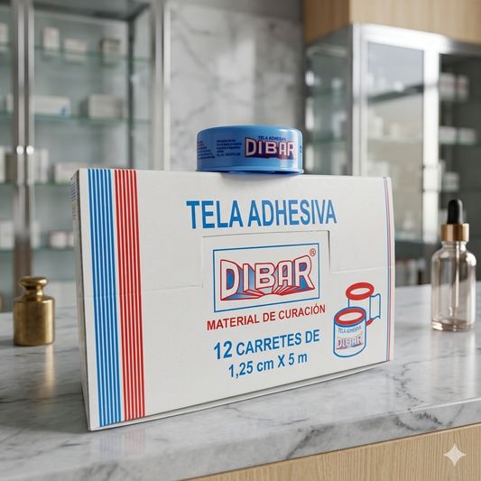 Tela Adhesiva 1.25cm x 5m DIBAR Caja C/12 Piezas
