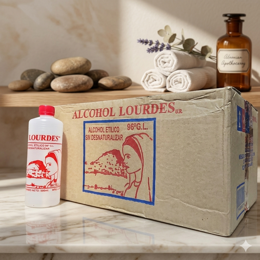 Alcohol Sin Desnaturalizar 96° Lourdes Rojo 500mL - Caja Con 24 Piezas