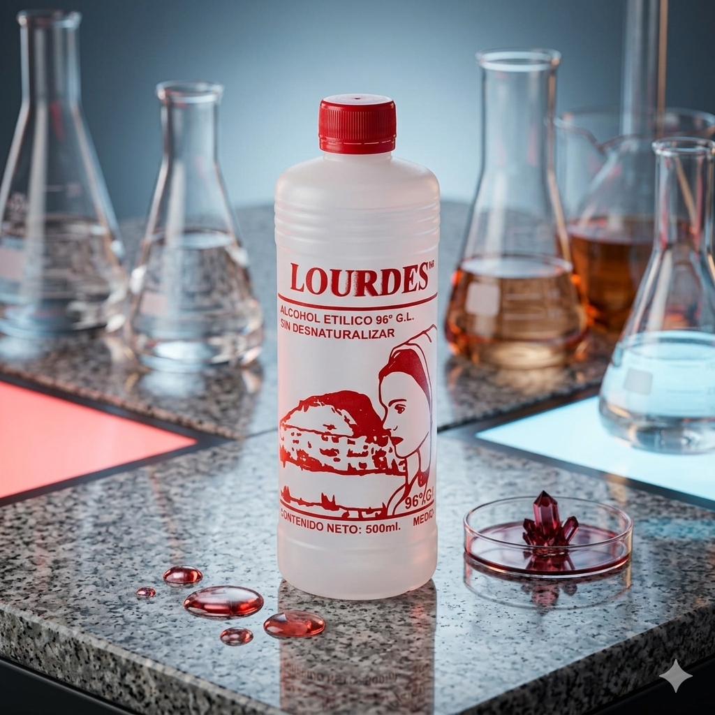 Alcohol Sin Desnaturalizar 96° Lourdes Rojo 500mL - Pieza