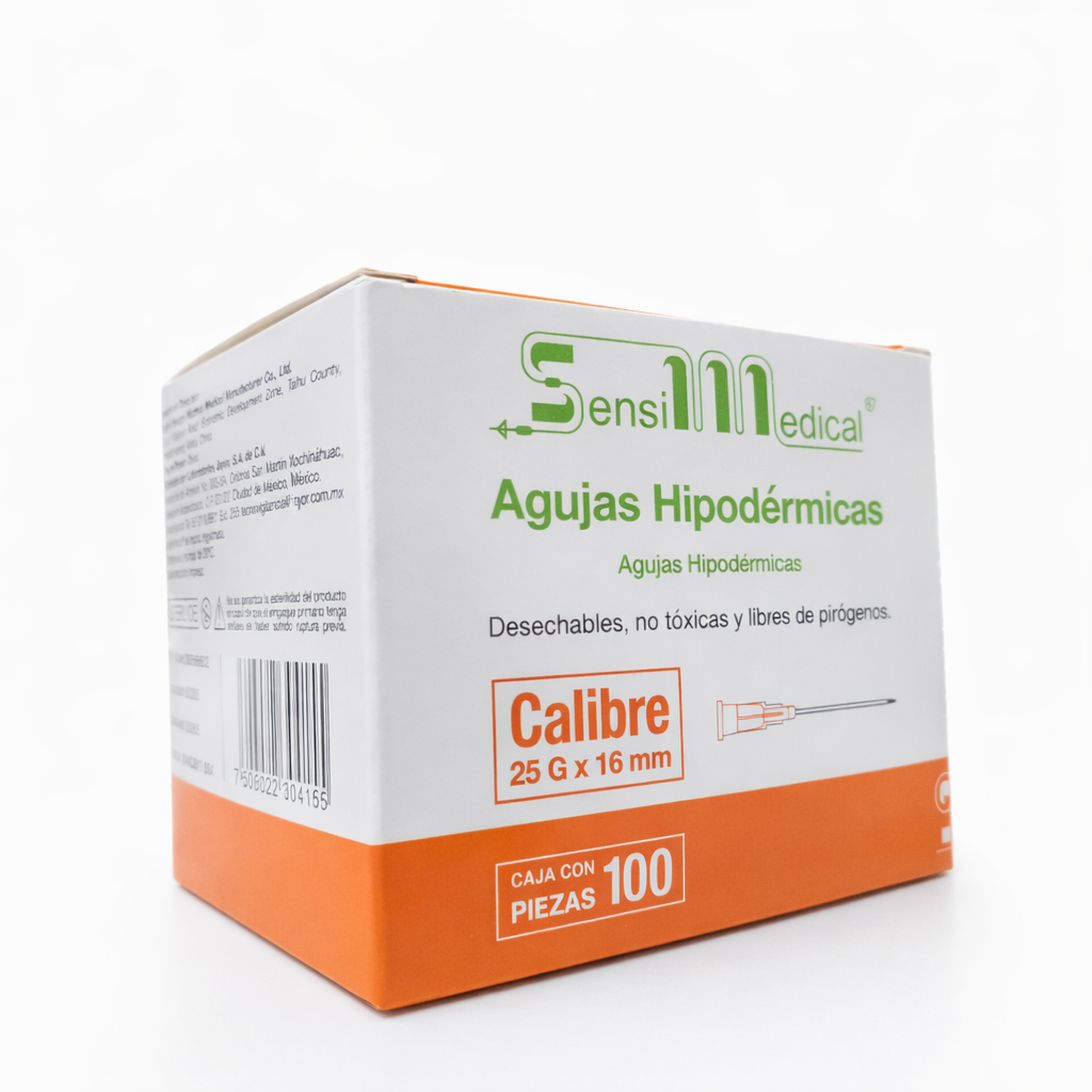 Aguja Hipodermica Naranja 25g X 16mm Sensimedical Caja C/100