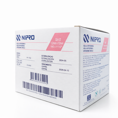 Aguja Hipodermica Rosa 18g X 32mm Nipro Caja C/100