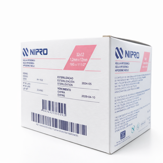 Aguja Hipodermica Rosa 18g X 32mm Nipro Caja C/100