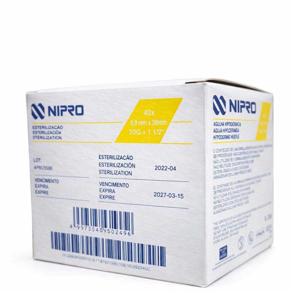 Aguja Hipodérmica Amarilla 20g X 38mm Nipro Caja C/100