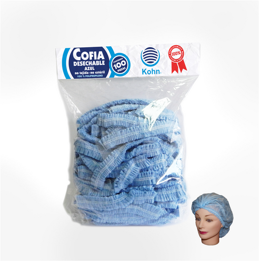 Cofia Con Resorte Kohn (Azul) - Paquete de 100 Piezas