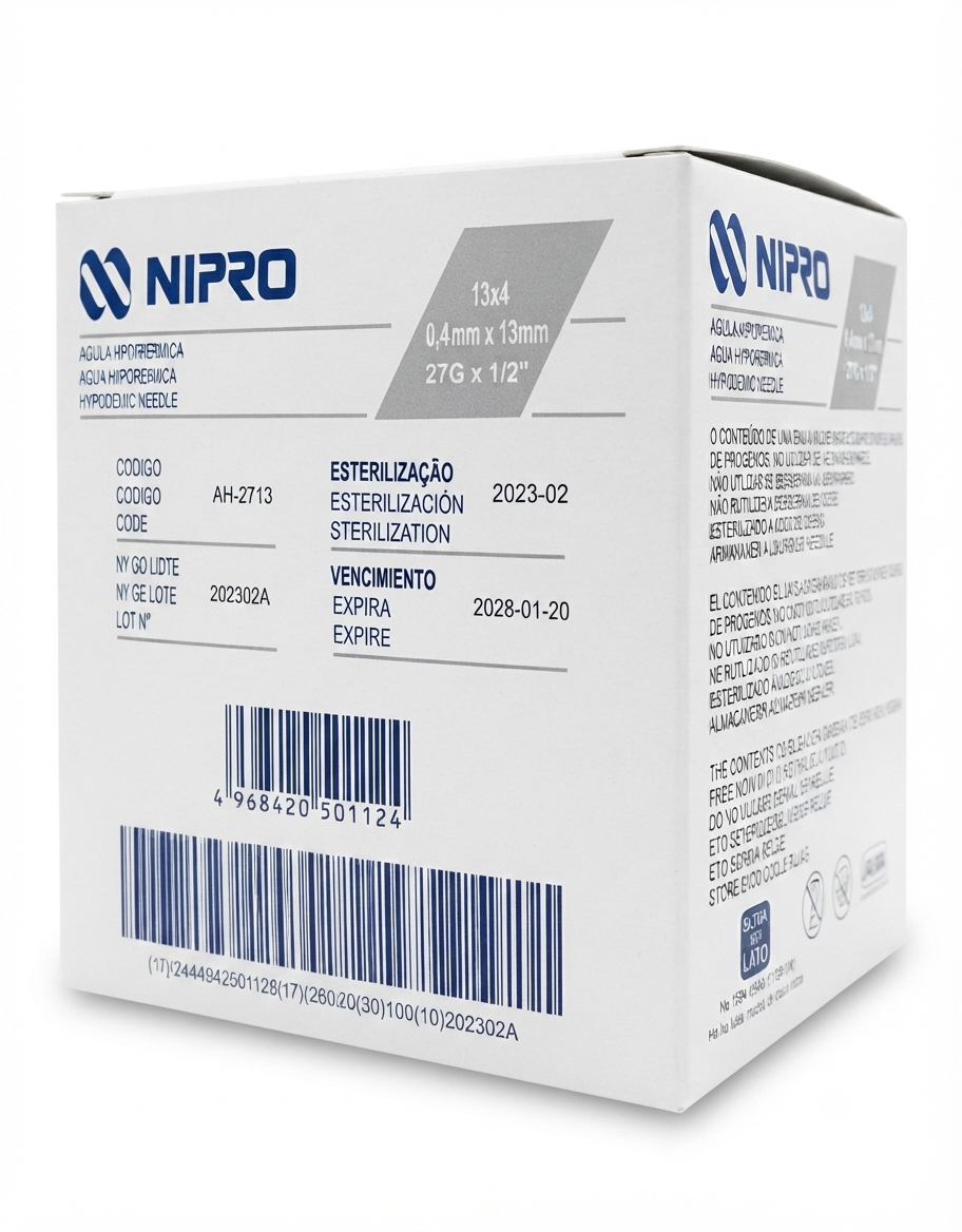 Aguja Hipodérmica Gris 27G x 13mm Nipro Caja C/100