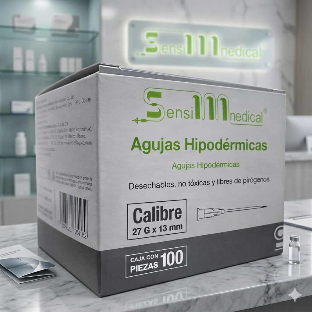 Aguja Hipodermica Gris 27g X 1/2'' SensiMedical Caja C/100