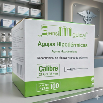 Aguja Hipodermica Verde 21g X 32mm Sensi Medical Caja C/100