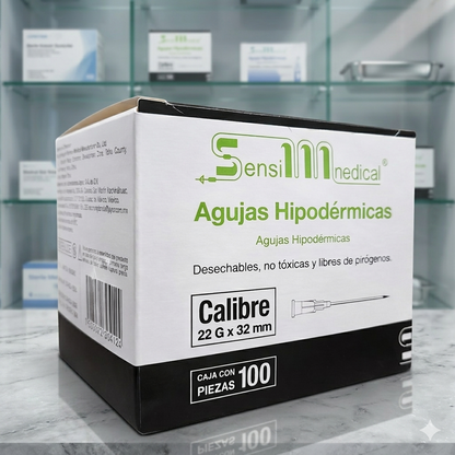 Aguja Hipodermica Negra 22g X 32mm Sensi Medical Caja C/100