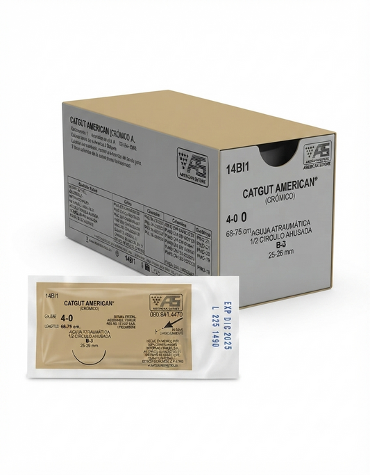 Sutura Catgut Cromica 4-0 AMERICAN SUTURE - Paquete de 12 Piezas