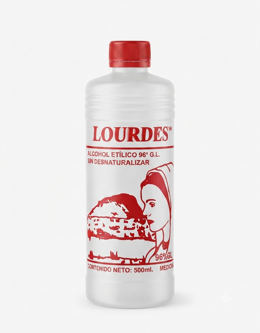 Alcohol Sin Desnaturalizar 96° Lourdes Rojo 500mL - Pieza